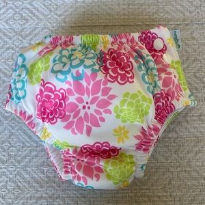 6M Swim Diaper UPF 50+ flower print with Ruffle on Back. By iplay.